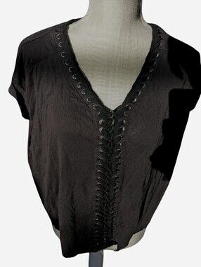 Allsaints black Aria rope crop tee, excellent condition, size medium